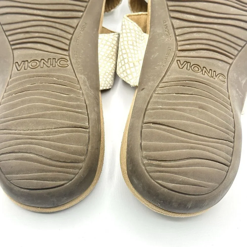 Vionic Skylar Snakeskin Cream Adjustable Orthotic Slide Sandals Womens Size 8